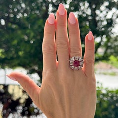 Burma Ruby Diamond Platinum Vintage Cocktail Ring GIA Certified