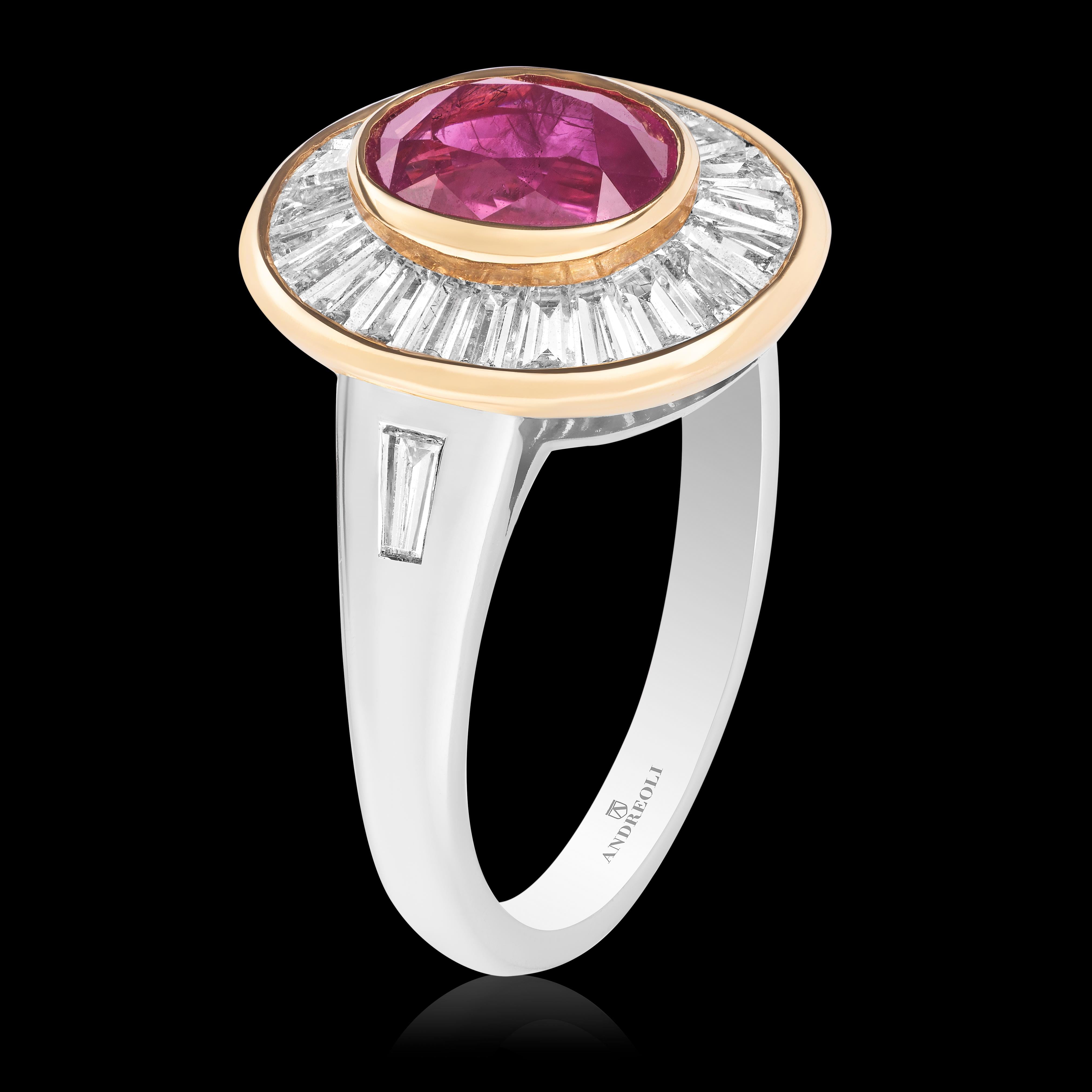 Burma Ruby Diamond Ring 18k White & Rose Gold Andreoli Certified In New Condition For Sale In New York, NY