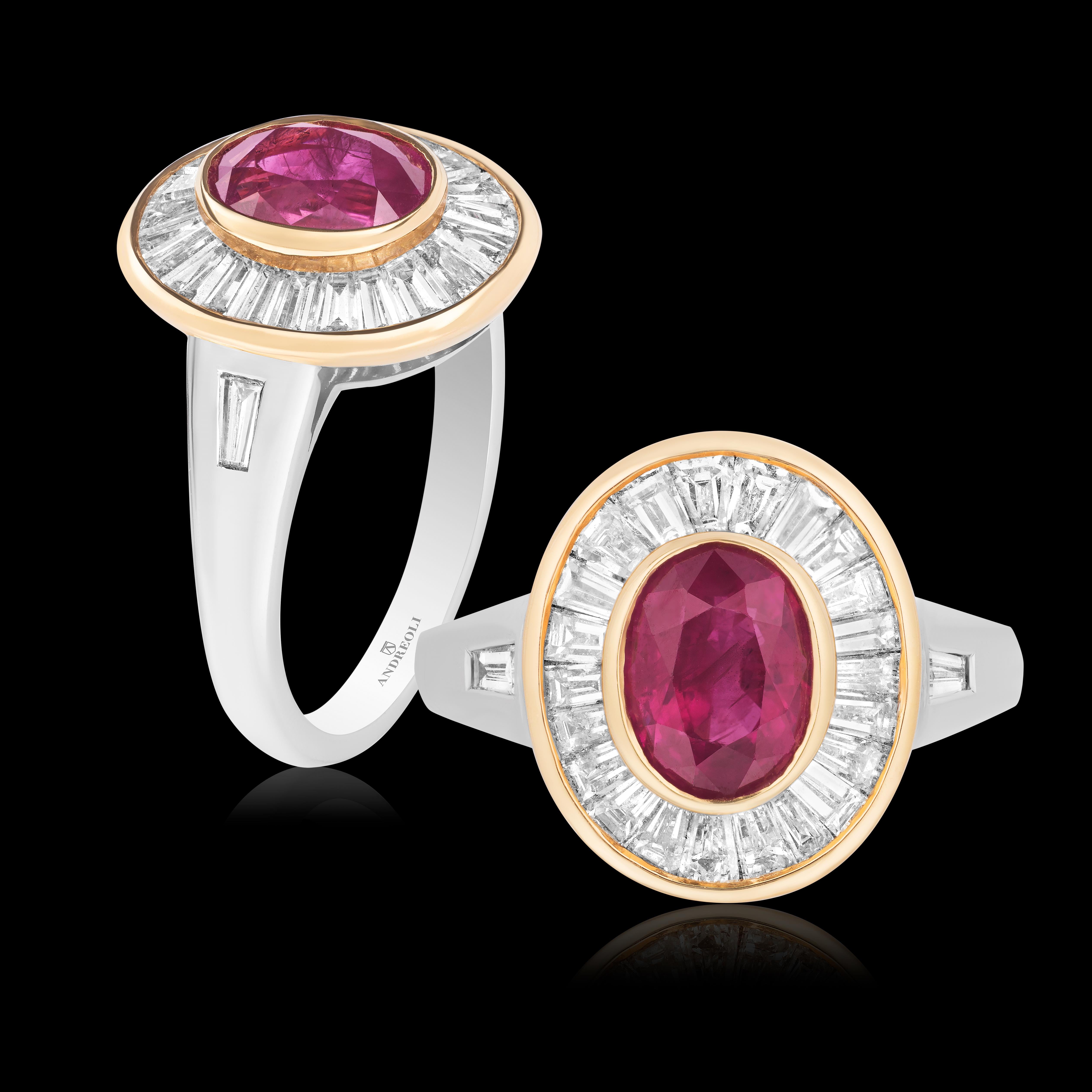 Women's or Men's Burma Ruby Diamond Ring 18k White & Rose Gold Andreoli Certified For Sale