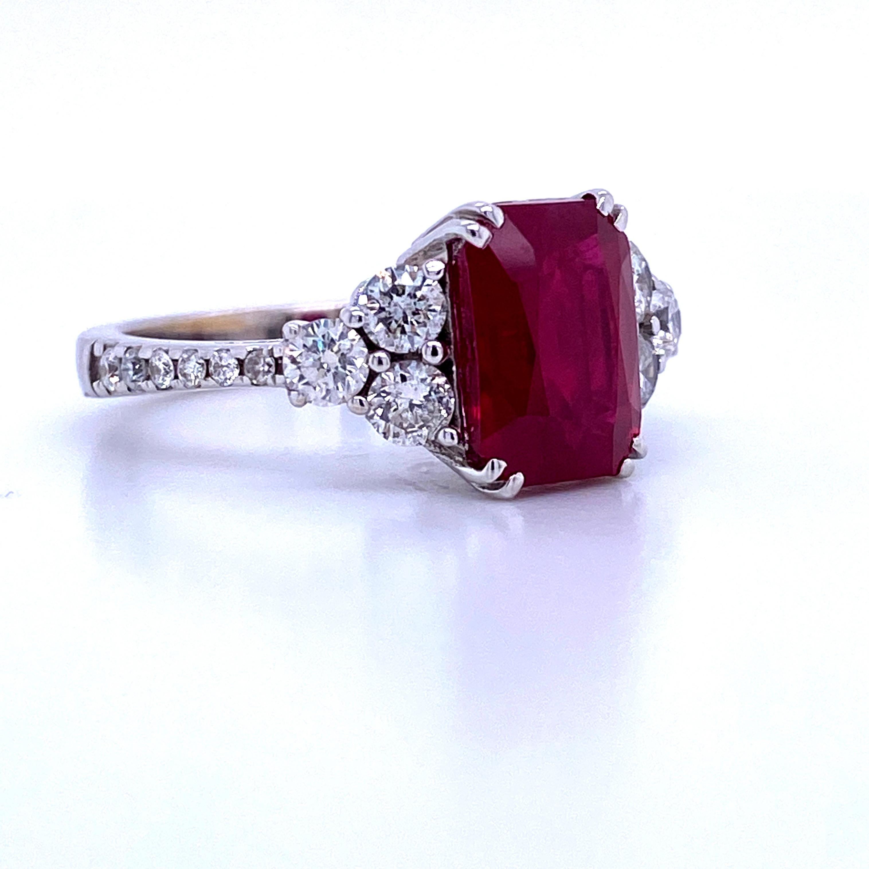 Contemporary Burma Ruby Diamond Ring 4.79 Carat AGL Certified 18 Karat White Gold