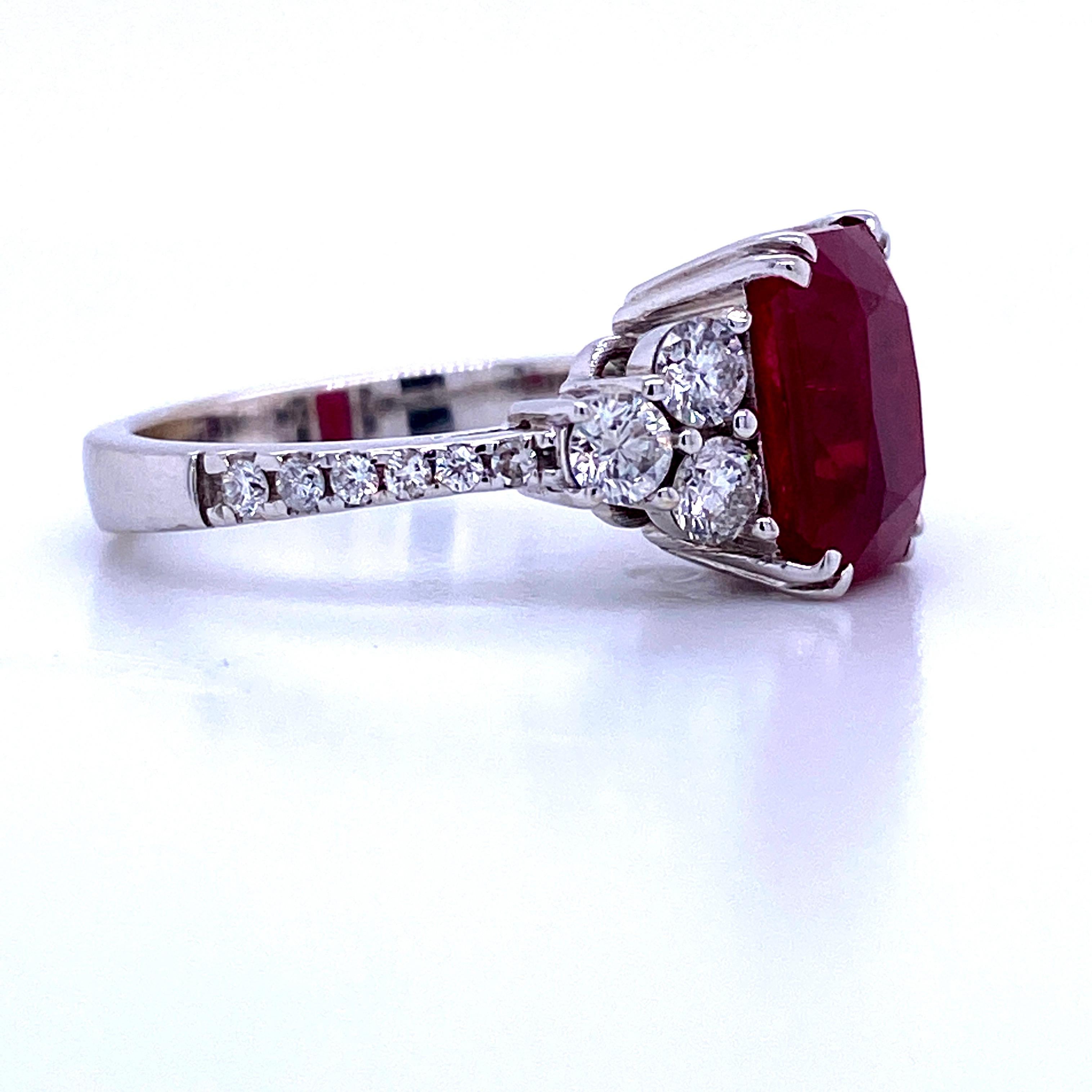 Burma Ruby Diamond Ring 4.79 Carat AGL Certified 18 Karat White Gold In New Condition In New York, NY