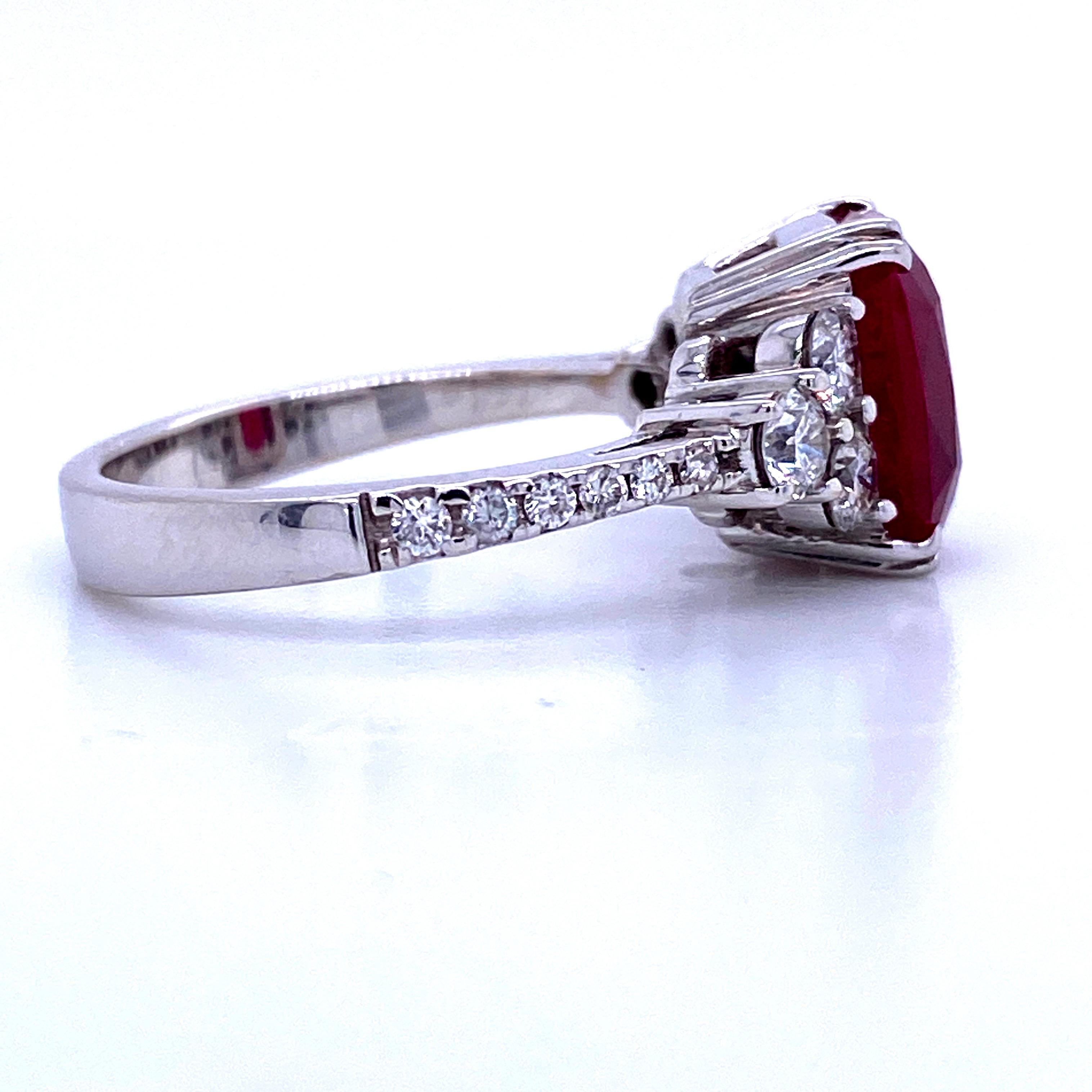 Women's Burma Ruby Diamond Ring 4.79 Carat AGL Certified 18 Karat White Gold