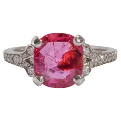 Burma Ruby & Diamond Ring Certified Unheated 3 Carats, Platinum, France, Estate
