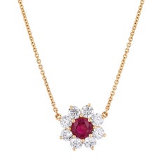 Burma Ruby Diamond Yellow Gold Pendant Necklace