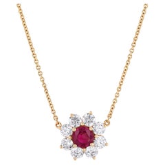 Burma Ruby Diamond Yellow Gold Pendant Necklace