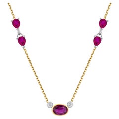 Burma Ruby Diamonds Pear Rubies Drop Yellow and White Gold Necklace Pendant