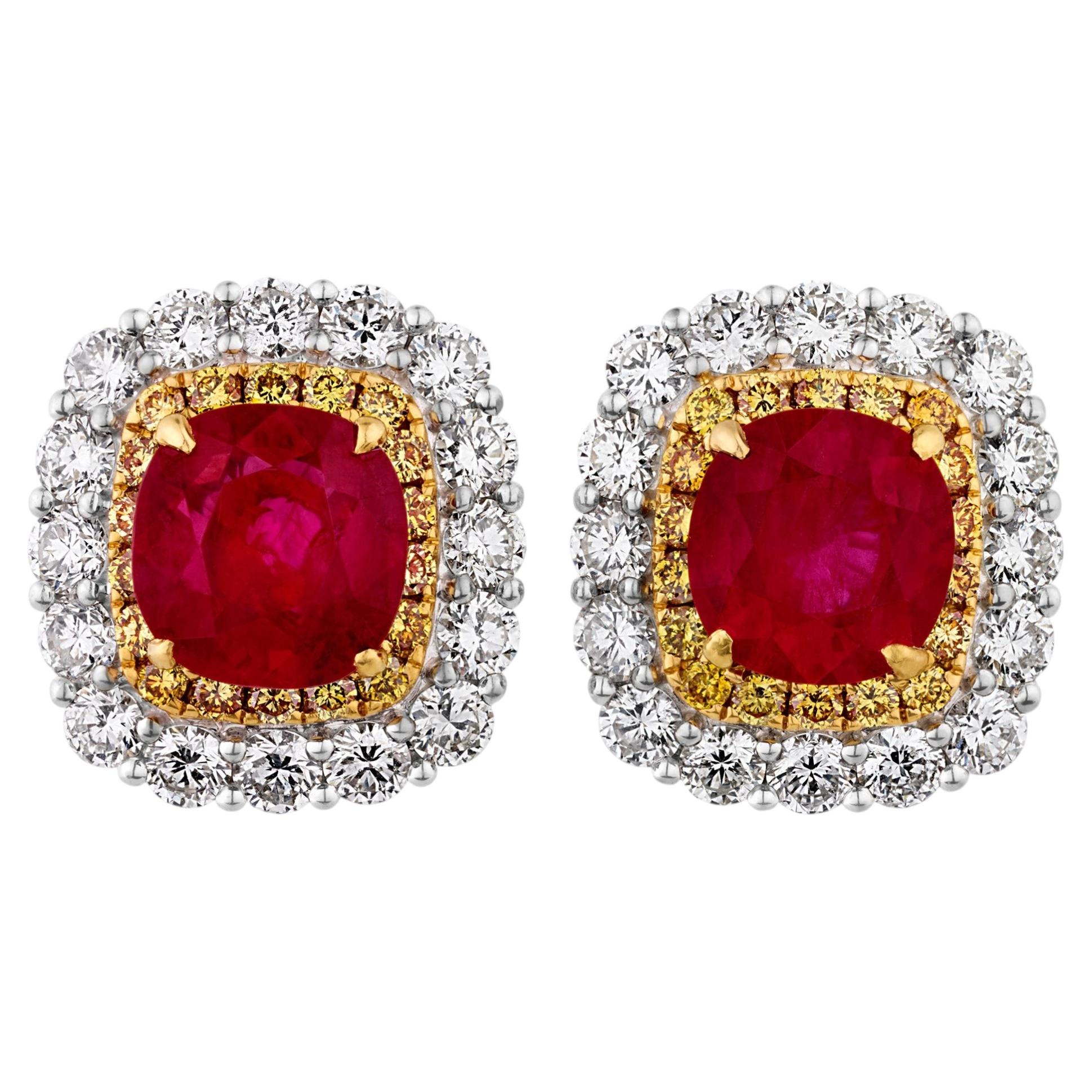 Burma Ruby Earrings, 4.78 Carats