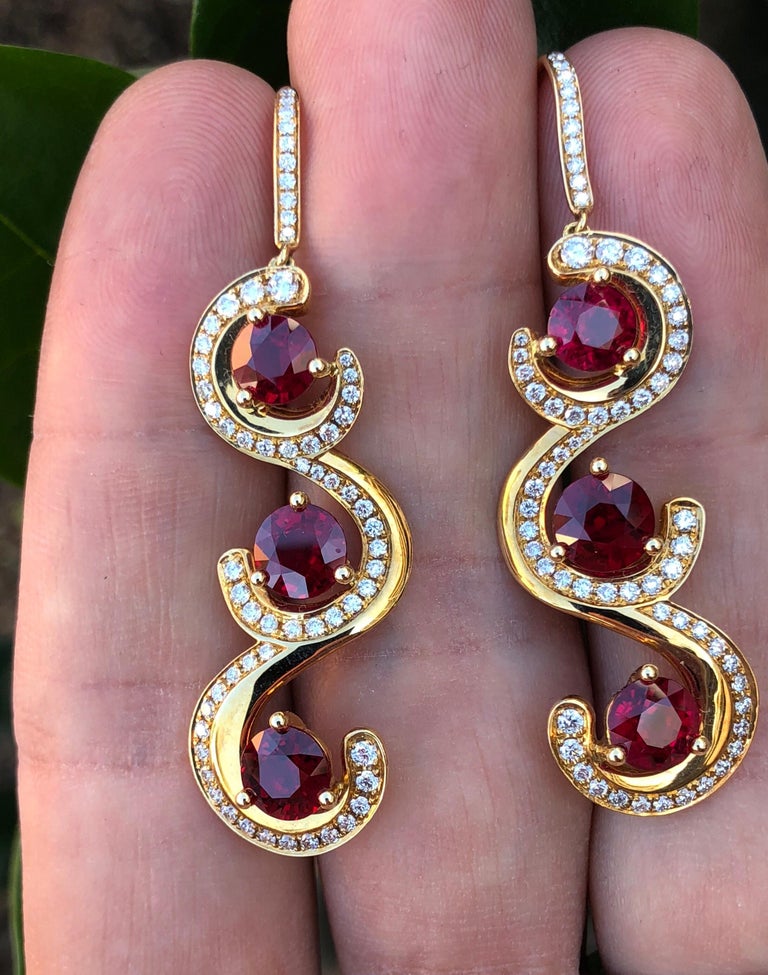 Round Cut Burma Ruby Earrings 7.19 Carats