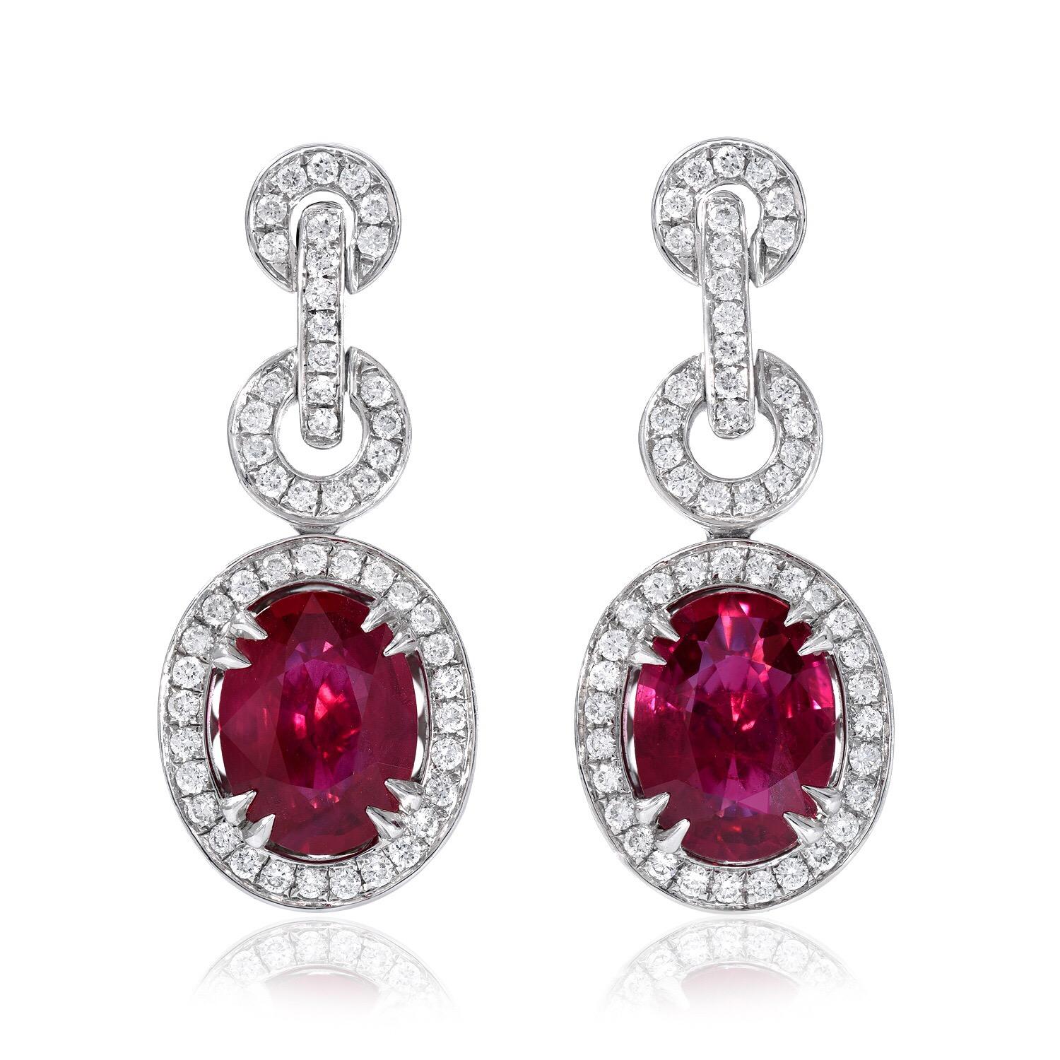 Oval Cut Burma Ruby Earrings AGL Certified 3.54 Carats