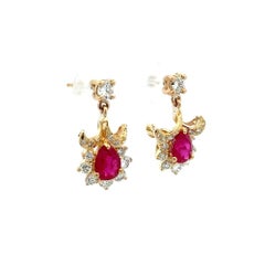 Burma Ruby GIA and Diamond Gold Drop Earrings