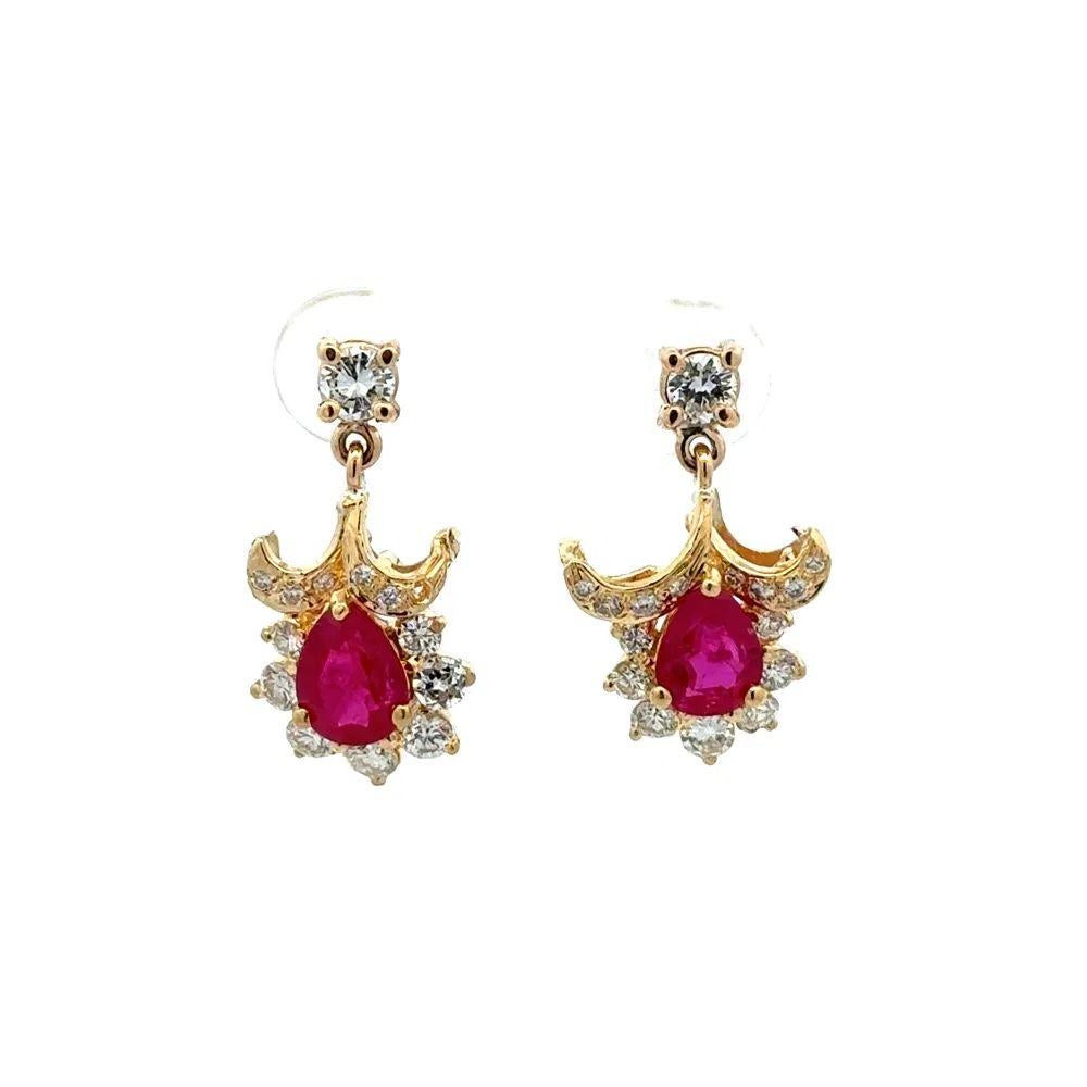 Mixed Cut Burma Ruby GIA and Diamond Gold Drop Earrings For Sale