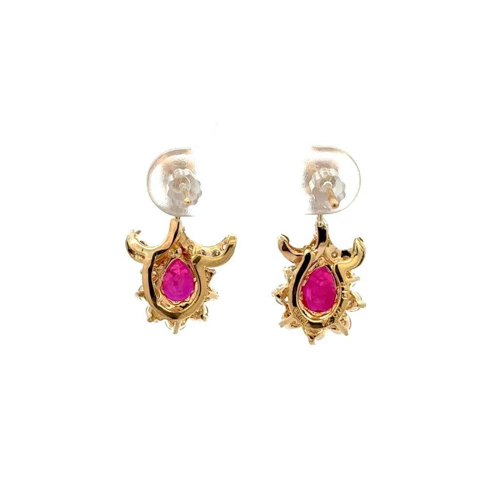 Burma Ruby GIA and Diamond Gold Drop Earrings In Excellent Condition For Sale In Montreal, QC
