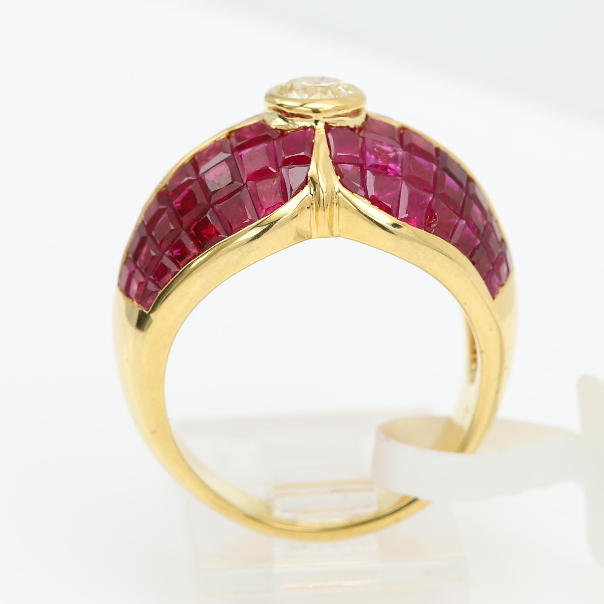 Anello con incastonatura invisibile di rubino di Burma in oro 18 carati in vendita 5