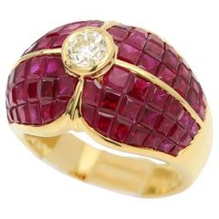 Burma Ruby Invisible Setting Ring 18 Karat Gold Ruby Cocktail Bowtie