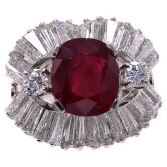 Burma Ruby Natural Unheated AGL Certified Diamond Platinum Engagement Ring