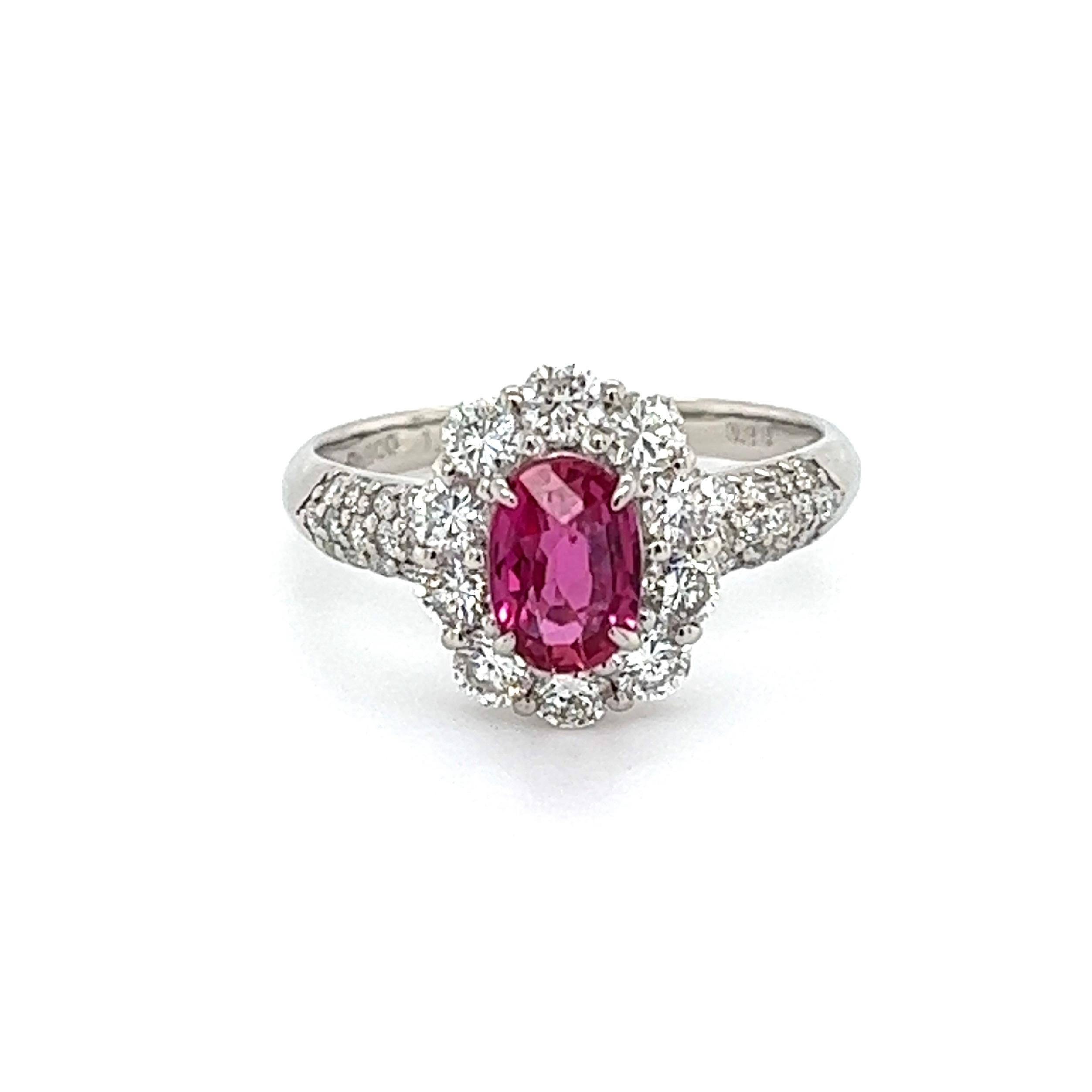 Mixed Cut Ruby No Heat GIA and Diamond Platinum Ring Estate Fine Jewelry For Sale