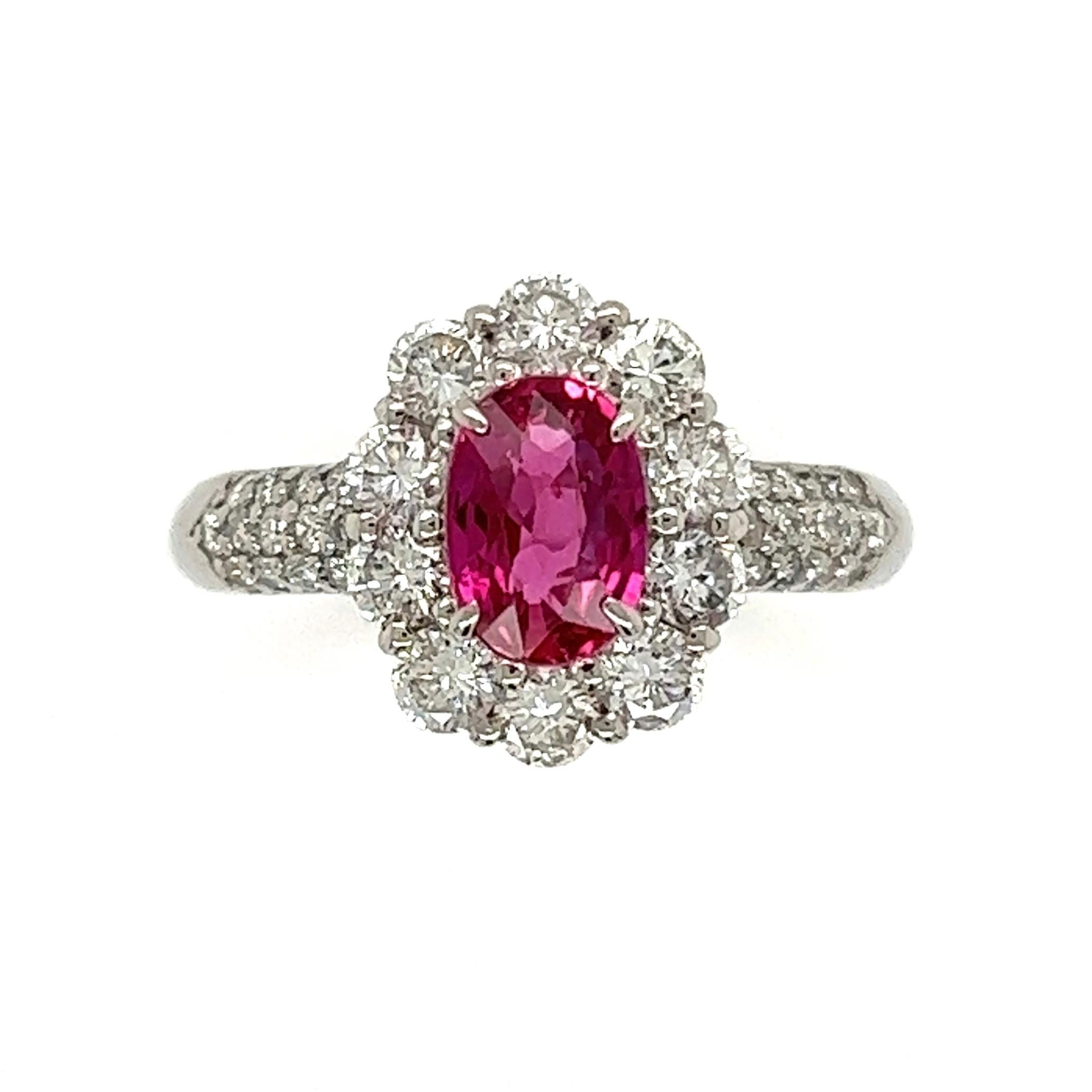 Women's or Men's Ruby No Heat GIA and Diamond Platinum Ring Estate Fine Jewelry For Sale