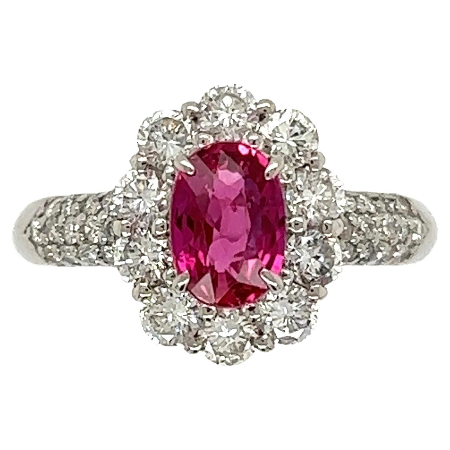 Ruby No Heat GIA and Diamond Platinum Ring Estate Fine Jewelry For Sale