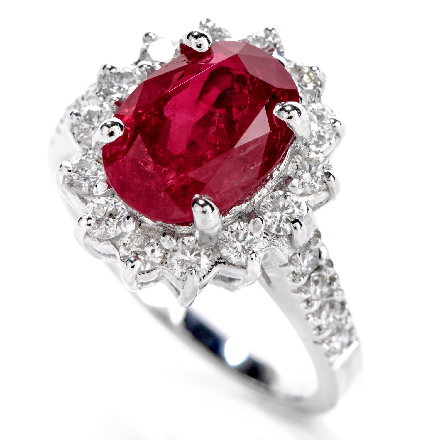 Art Deco Burma Ruby No Heat Natural Certified Gia Diamond 18 Karat Gold Ring