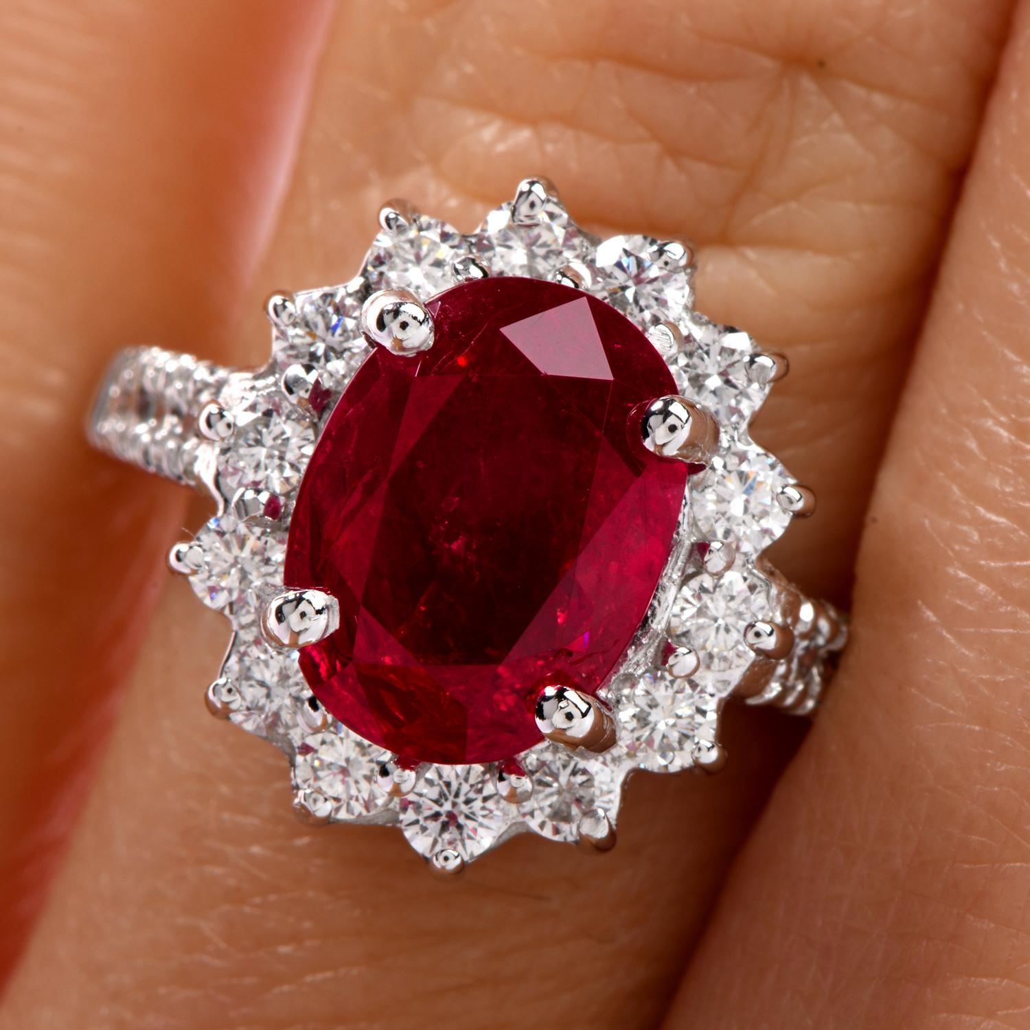 Oval Cut Burma Ruby No Heat Natural Certified Gia Diamond 18 Karat Gold Ring