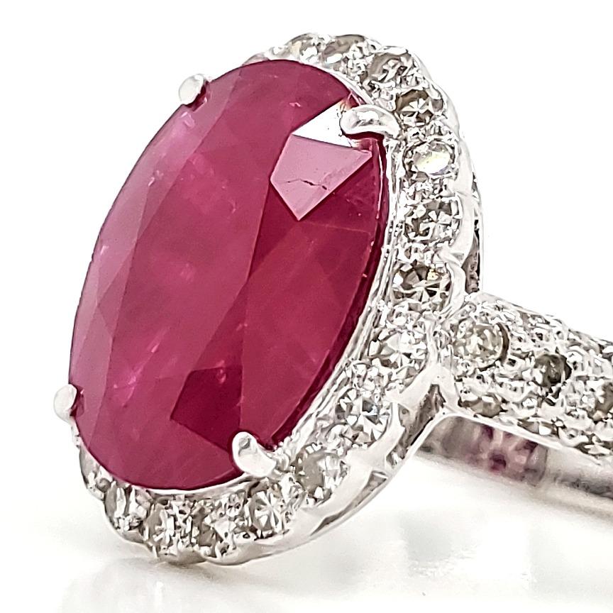 Contemporary Burma Ruby Oval 4 Cts Engagement Ring with Diamonds For Sale