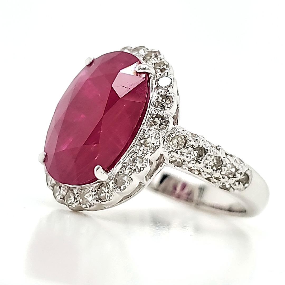 Oval Cut Burma Ruby Oval 4 Cts Engagement Ring with Diamonds For Sale
