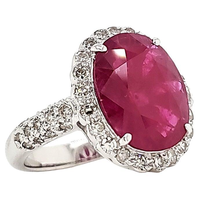 Burma Ruby Oval 4 Cts Engagement Ring with Diamonds For Sale
