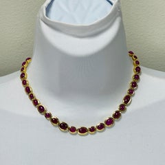 Burma Ruby Oval Cabochon East West Necklace in 18K Yellow Gold