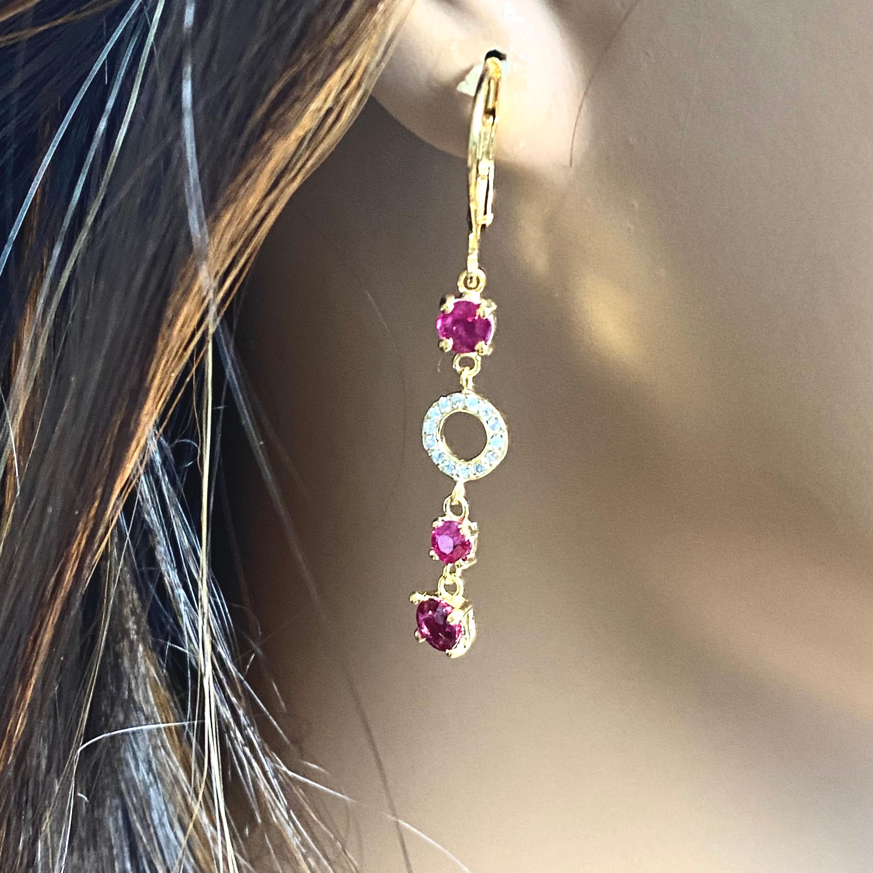 Women's or Men's Burma Ruby Pave Diamond Circles 3.55 Carats Yellow Gold 1.75 inch Hoop Earrings