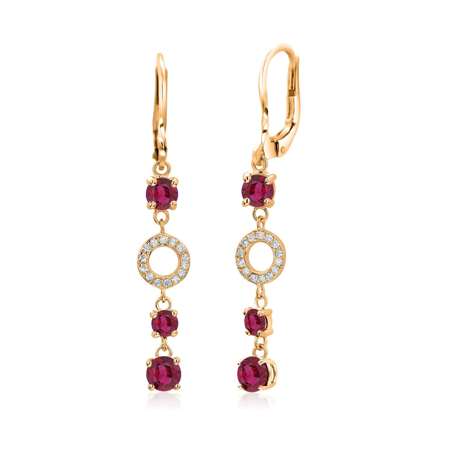 Burma Ruby Pave Diamond Circles 3.55 Carats Yellow Gold 1.75 inch Hoop Earrings In New Condition In New York, NY
