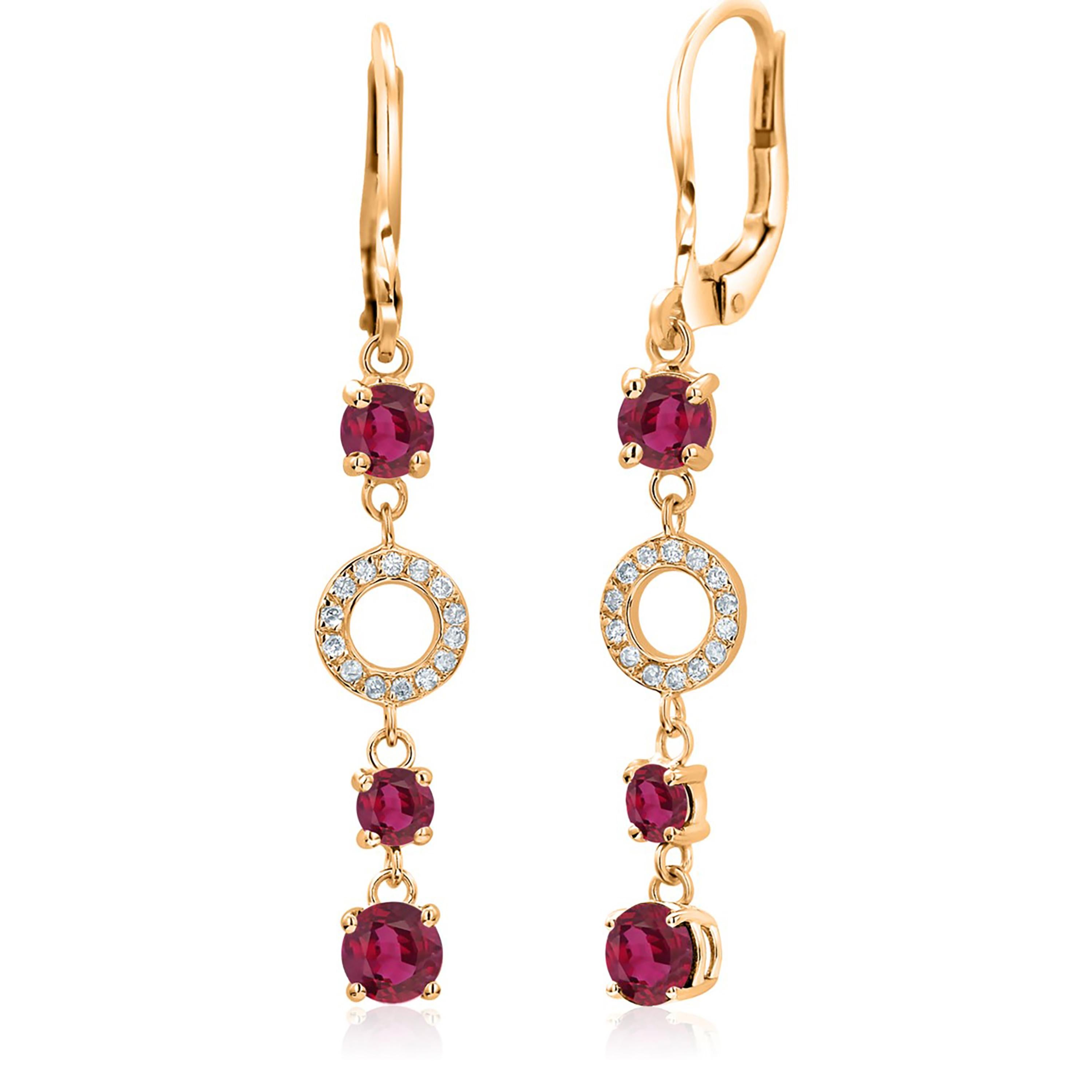 Burma Ruby Pave Diamond Circles 3.55 Carats Yellow Gold 1.75 inch Hoop Earrings 1
