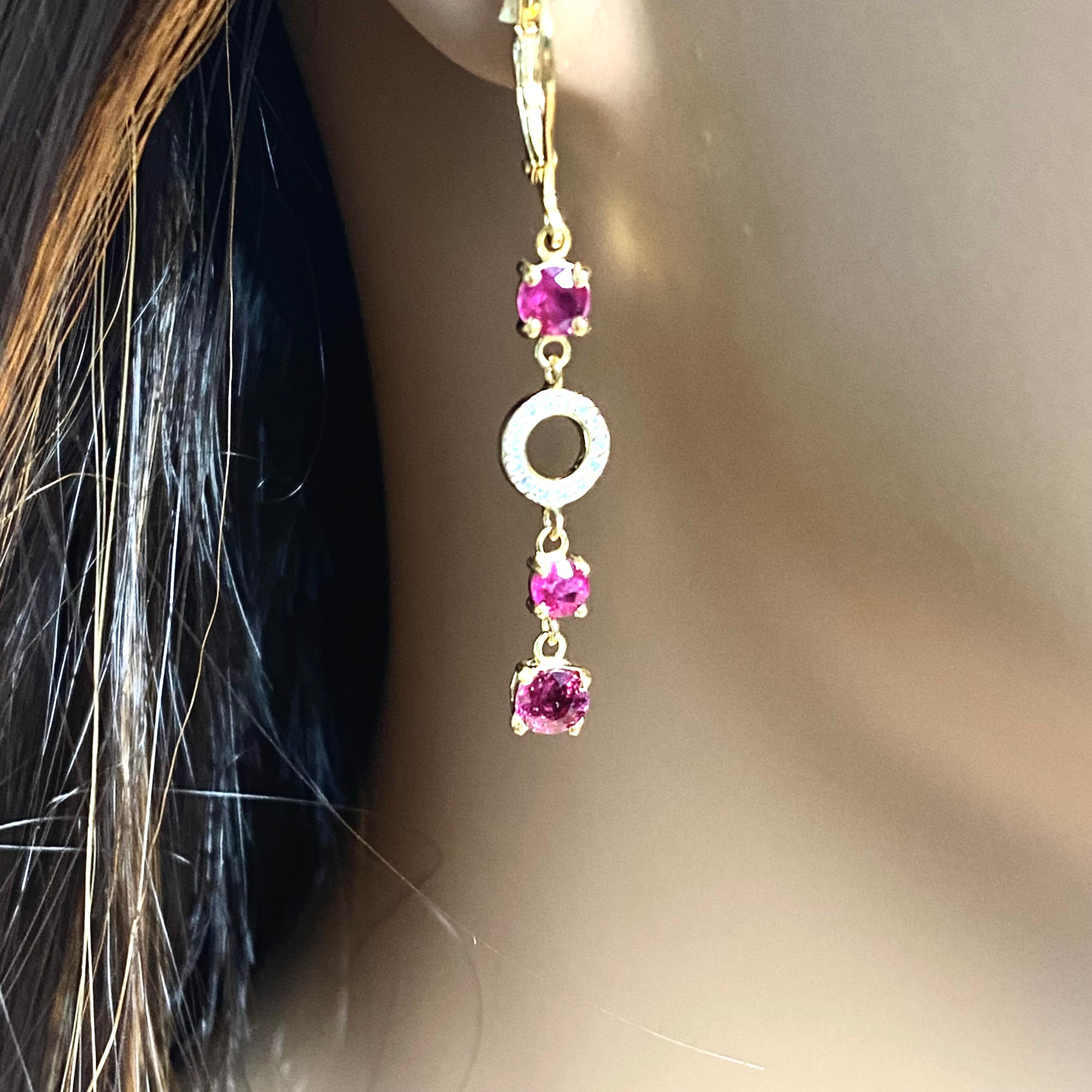 Burma Ruby Pave Diamond Circles 3.55 Carats Yellow Gold 1.75 inch Hoop Earrings 3