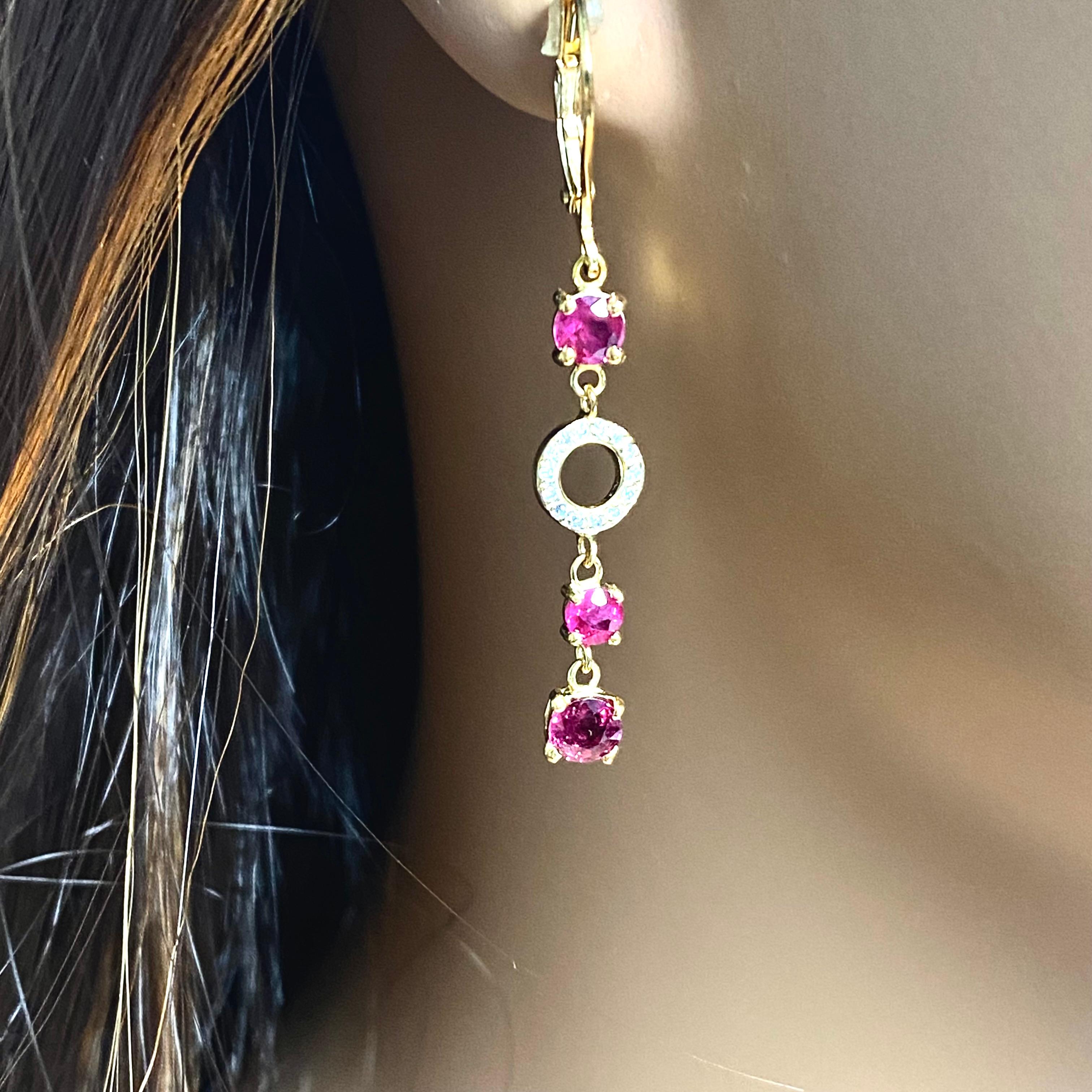 Contemporary Burma Ruby Pave Diamond Circles 3.55 Carats Yellow Gold 1.75 inch Hoop Earrings
