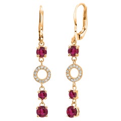Burma Ruby Pave Diamond Circles 3.55 Carats Yellow Gold 1.75 inch Hoop Earrings