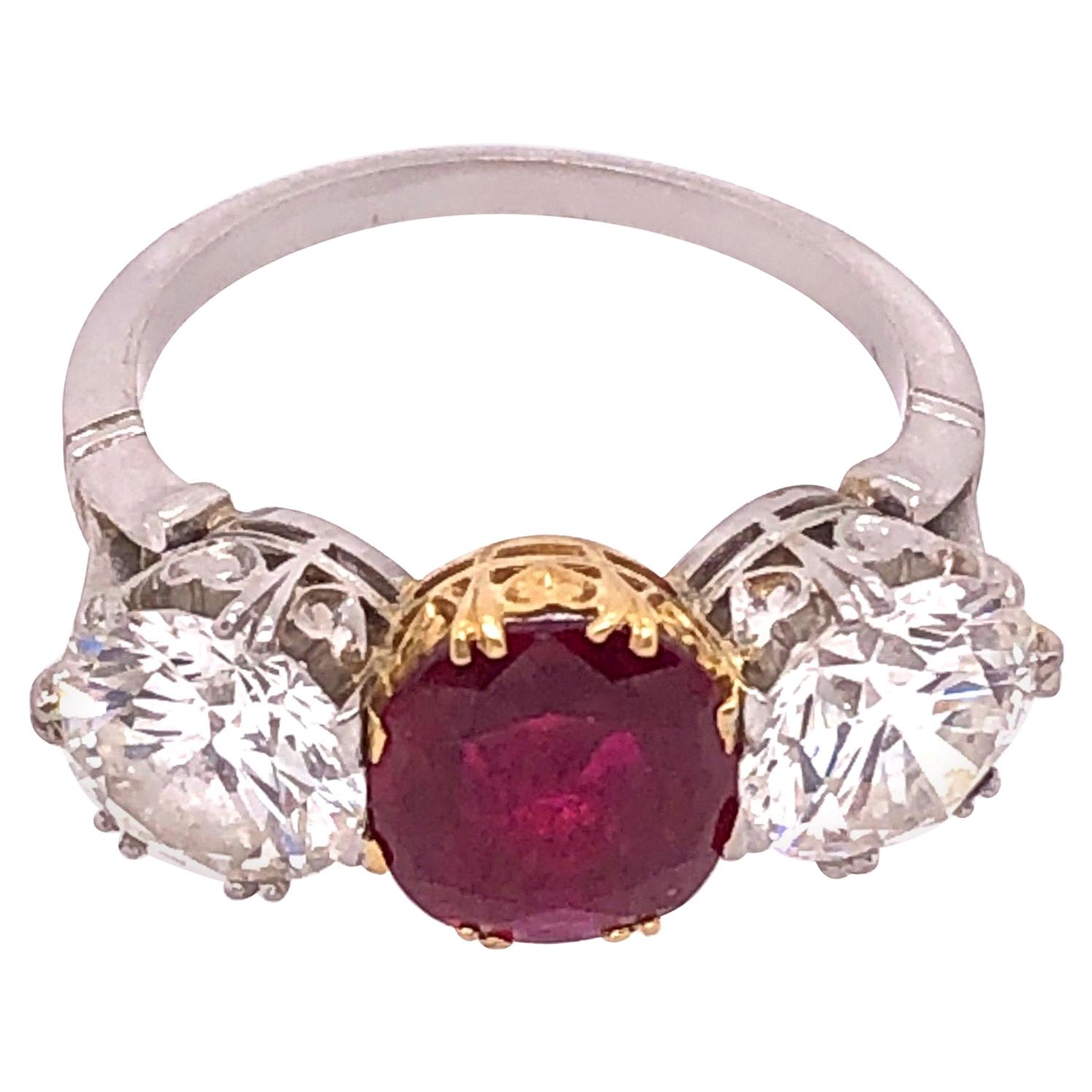 Burma Ruby Red and Diamond Dinner Ring, Engagement Ring For Sale