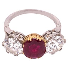 Antique Burma Ruby Red and Diamond Dinner Ring, Engagement Ring