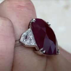 Antique Cushion Cut Ruby Ring (AGL Approx. 12.90-Carats) and Diamond, Platinum