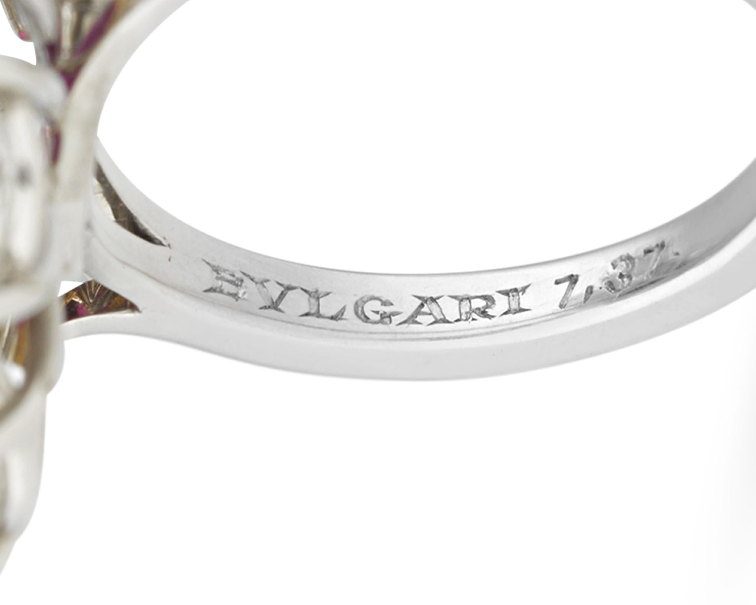 Octagon Cut Burma Ruby Ring By Bulgari, 7.37 Carats For Sale