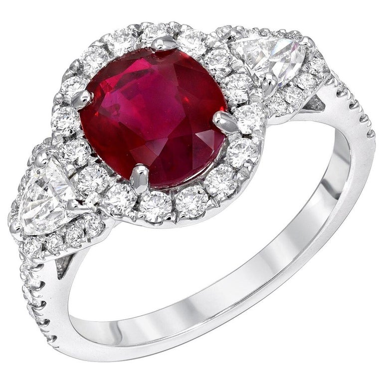 Burma Ruby Ring Diamonds White Gold Cocktail Engagement Ring For Sale