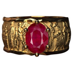 Burma Ruby Ring in 18k Solid Gold, Designed and Crafted in Italy