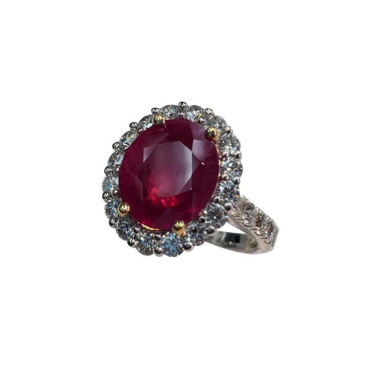 Oval Cut GIA Certified Ruby Ring with Diamonds For Sale