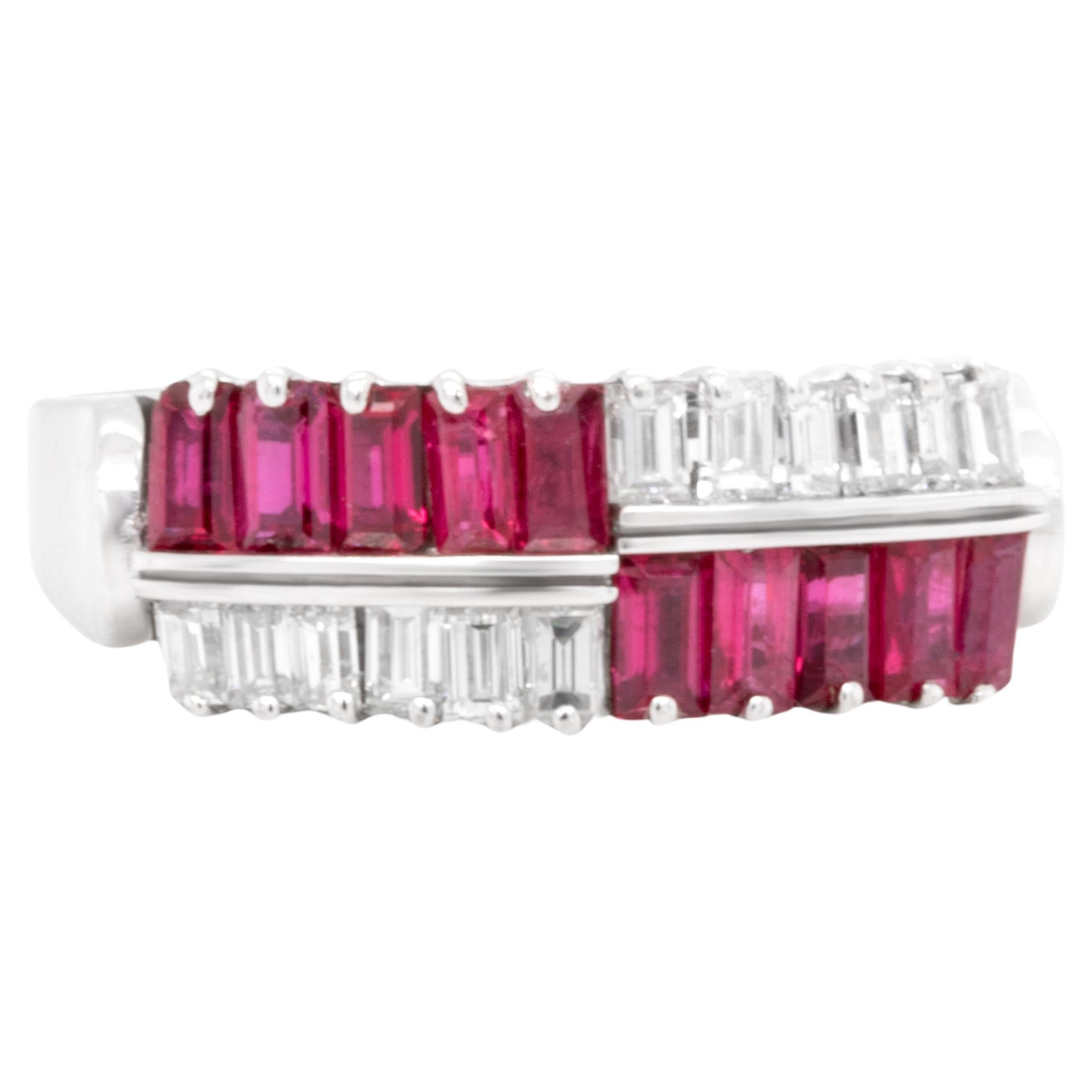 Burma Ruby Ring With Diamonds 1.40 Carats Carats 18K White Gold