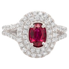 Vintage Burma Ruby Ring With Diamonds 1.57 Carats 18K White Gold