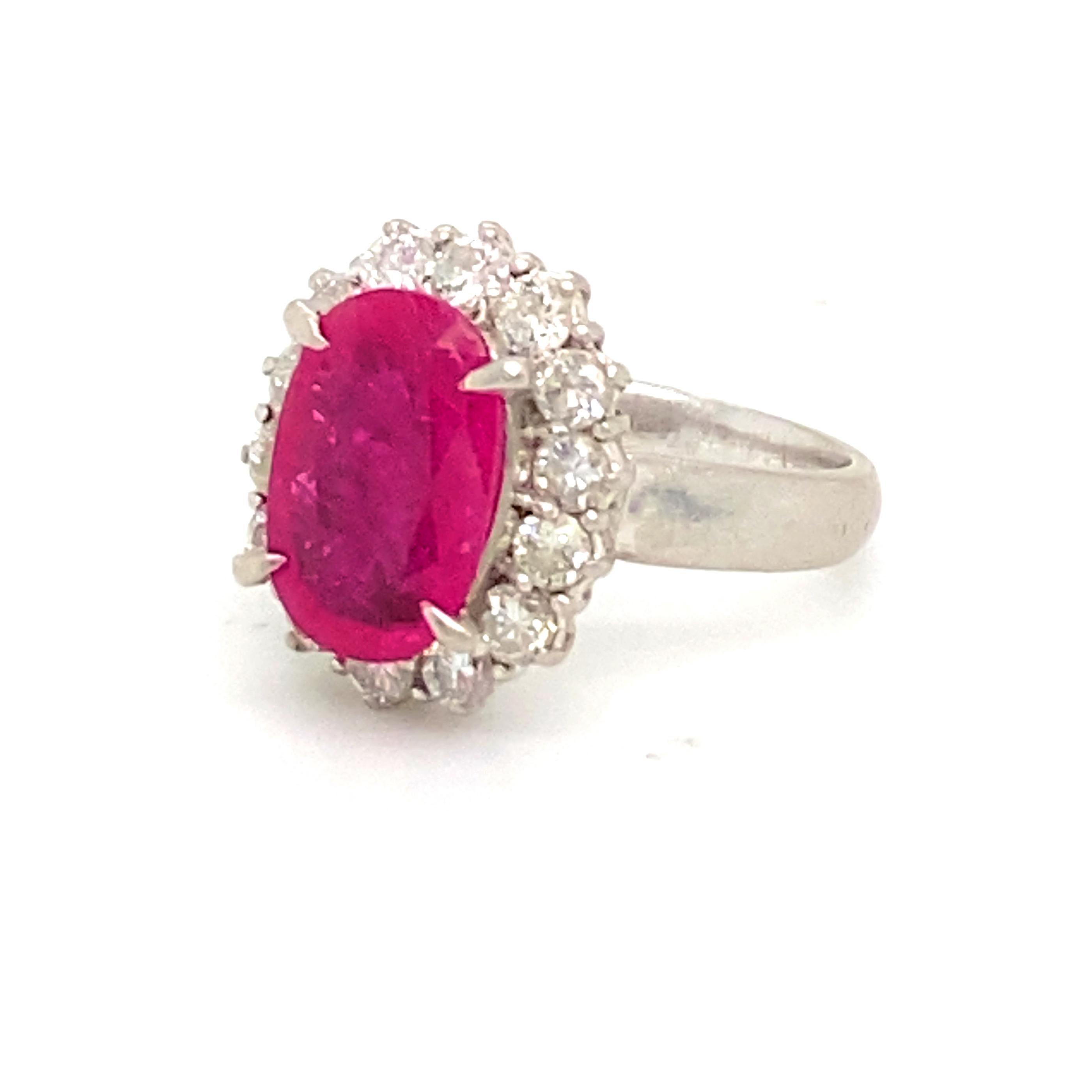 Oval Cut Burma Ruby Ring with Diamonds For Sale