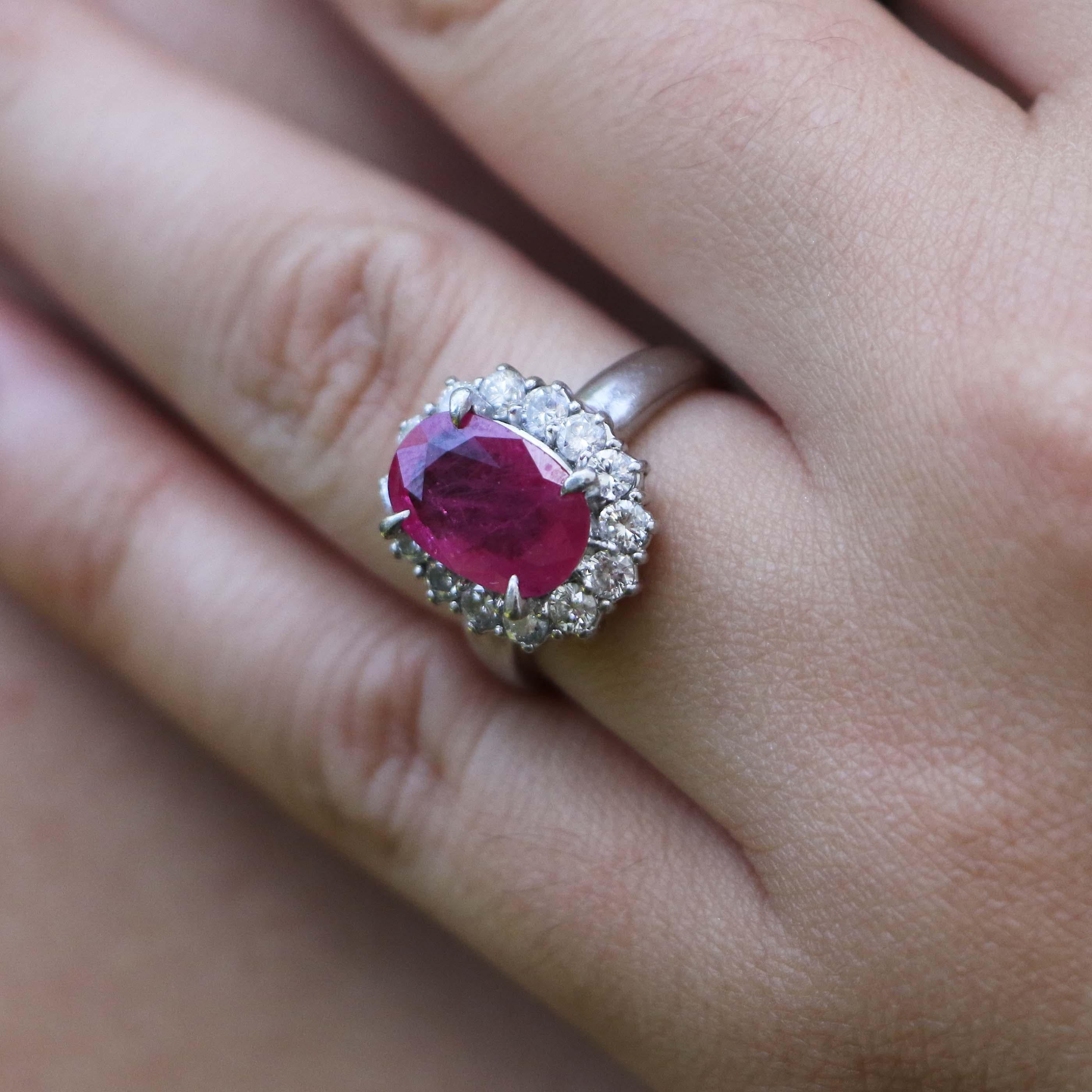 Burma Ruby Ring with Diamonds For Sale 1