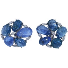 Burma Sapphire and Diamond Cluster Earclips
