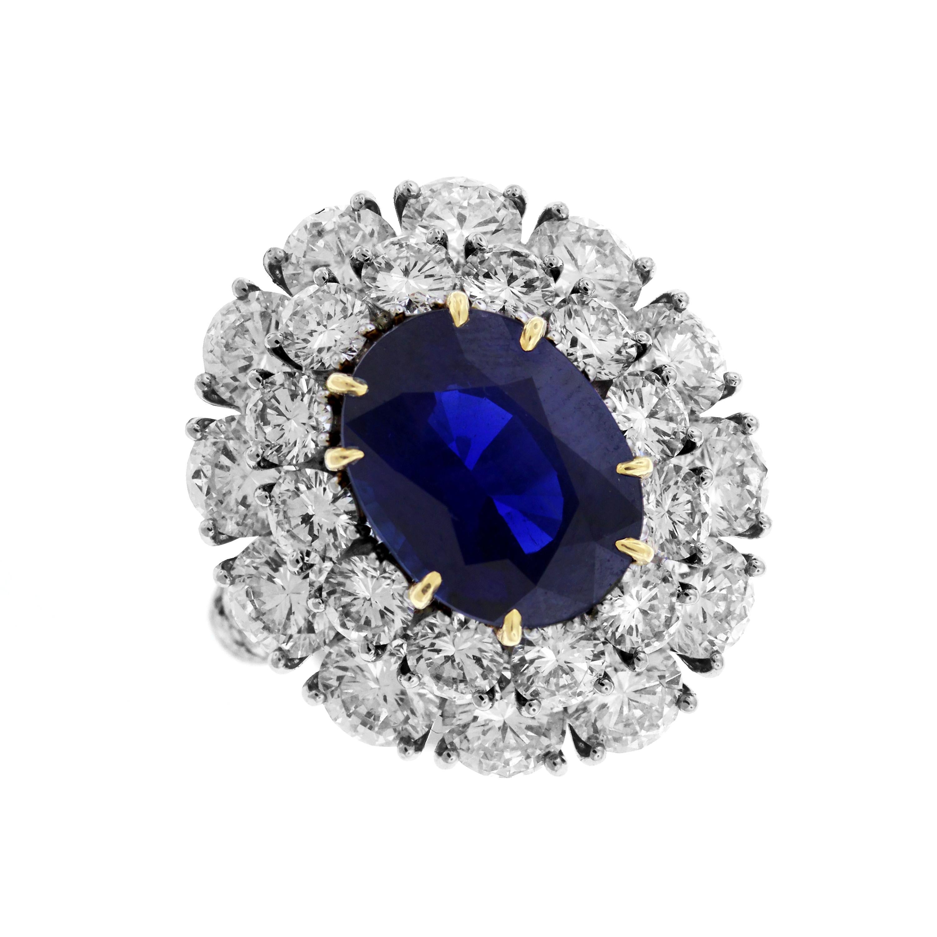 Platinum Ring with GIA Certified No-Heat Burma Sapphire center and Diamonds

This No-Heart, Burma, GIA Certified Blue Sapphire is truly remarkable and for a collector. It is a 5 carat oval-cut and measures 11.31mm x 9.17mm x 5.17 mm. GIA Report #: