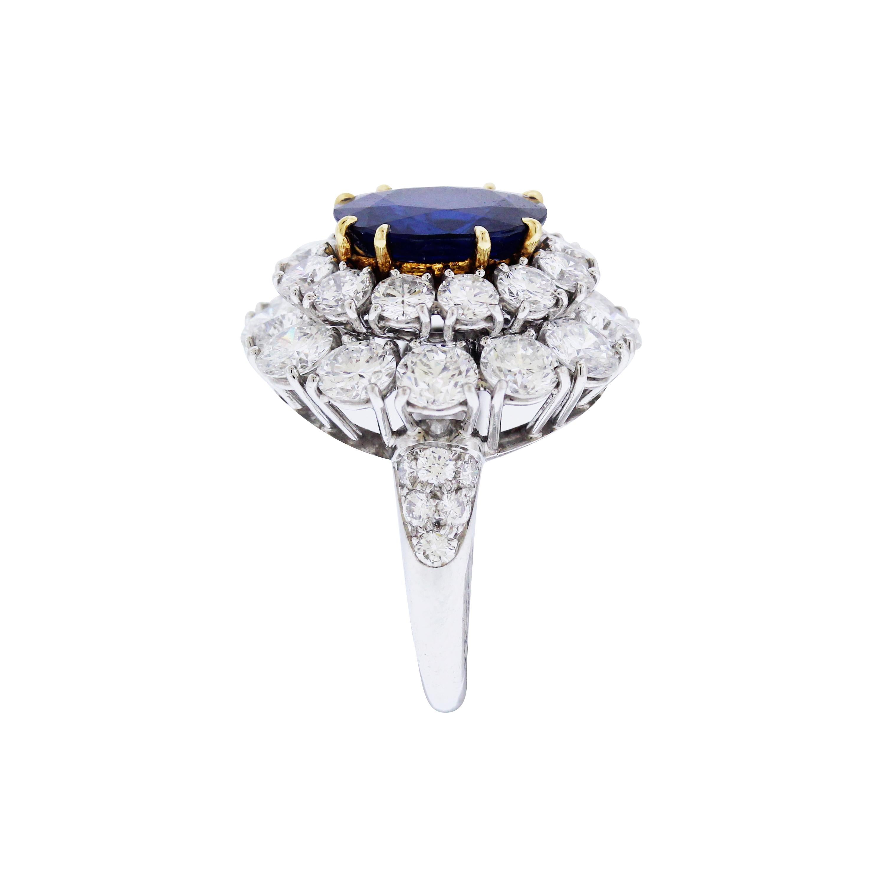 Round Cut Burma Sapphire and Diamond Platinum Ring GIA Certified