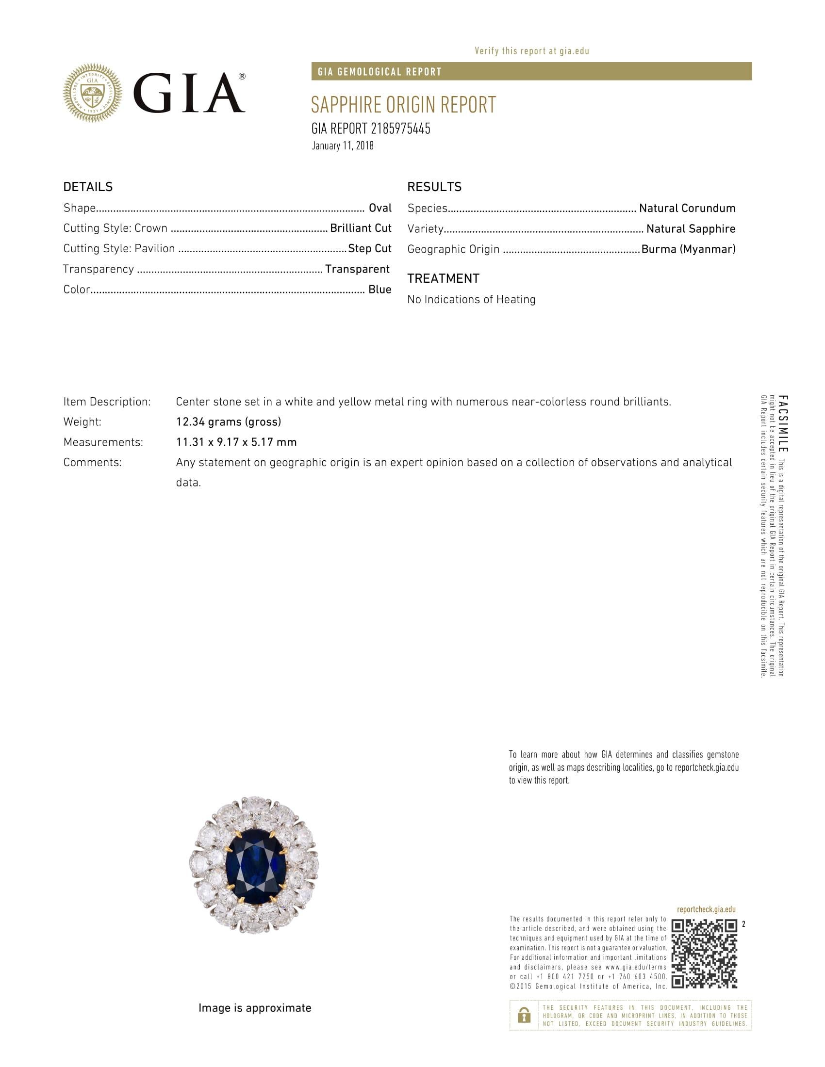 Women's Burma Sapphire and Diamond Platinum Ring GIA Certified