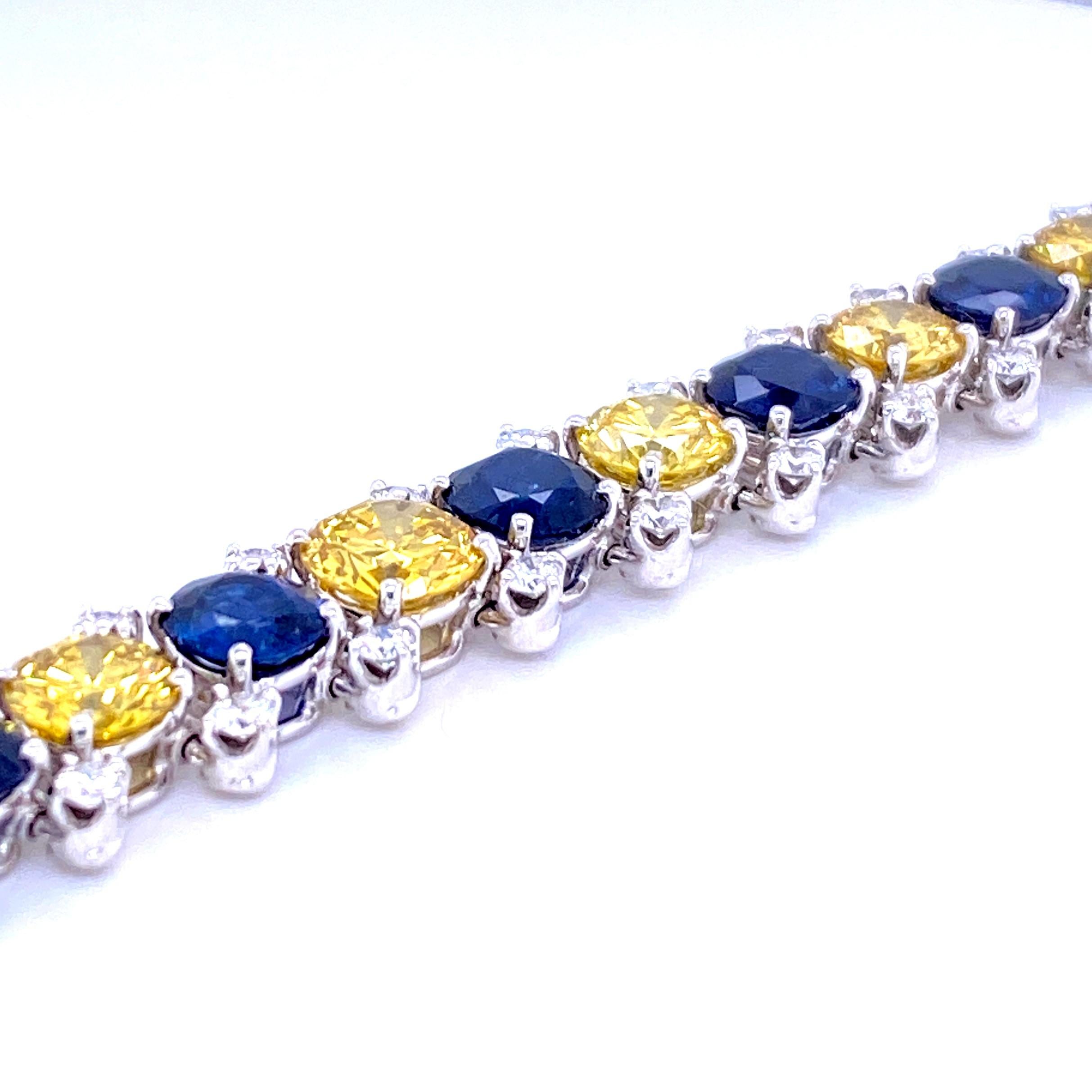 Round Cut Burma Sapphire and Yellow Diamond Bracelet